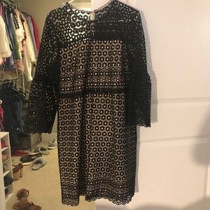 Long sleeve black lace and nude JCrew dress
